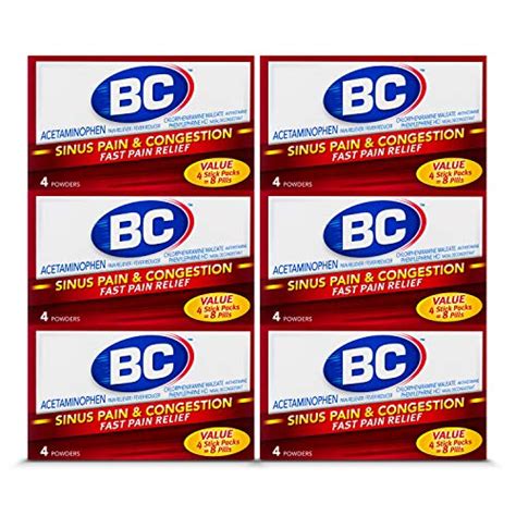 BC Powder Sinus Pain & Congestion, 4 Powder Sticks, 4 Count (Pack of 6 ...