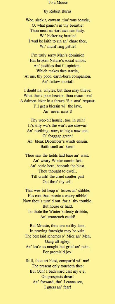 Steinbeck took the title from a line in this poem by Robert Burns. Why ...