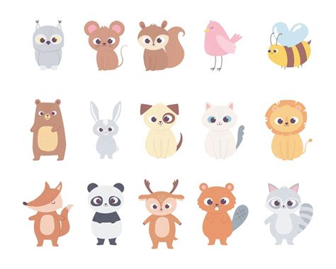 cute cartoon animals little characters owl mouse squirrel deer bird bee ...