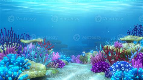 Colorful coral reef under the sea, Ocean Underwater World Background,3d ...