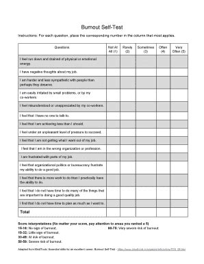 Burnout Self Test - Fill Online, Printable, Fillable, Blank | pdfFiller