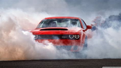 people, car, dust, smoke, Dodge Challenger, burnout, muscle cars, red ...