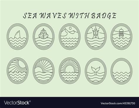 Set of ocean logo line art minimalist design Vector Image