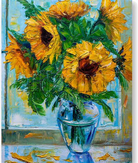 Sunflower Oil Painting Textured Palette Knife Original Art 30X30 ...