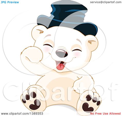 Clipart of a Cute Baby Polar Bear Cub Wearing a Hat, Sitting and ...