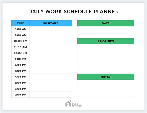 Personal Daily Work Schedule Planner | Buildremote