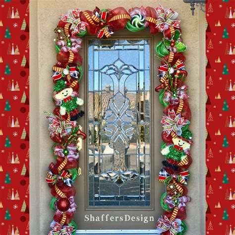 Outdoor Christmas Garland with Lights, Red and Green Christmas Door ...