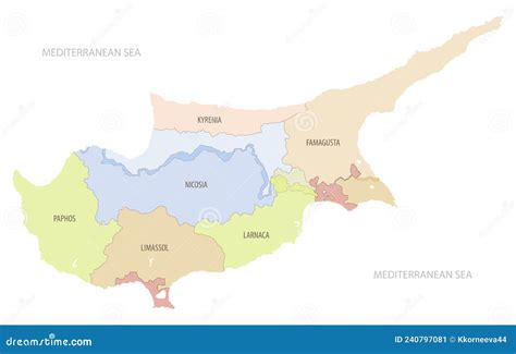 Detailed Map of Cyprus with Administrative Divisions and Borders of ...