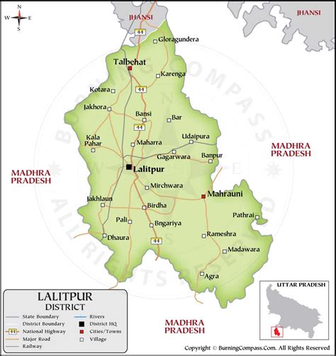 Lalitpur District Map, District Map of Lalitpur, Uttar Pradesh, India