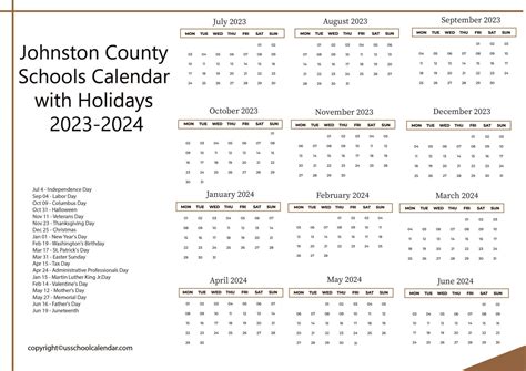 Johnston County Schools Calendar with Holidays 2023-2024