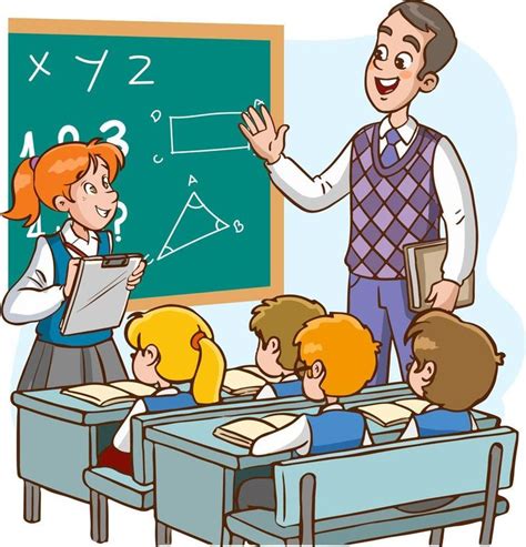 teacher and students are studying in the classroom cartoon vector ...