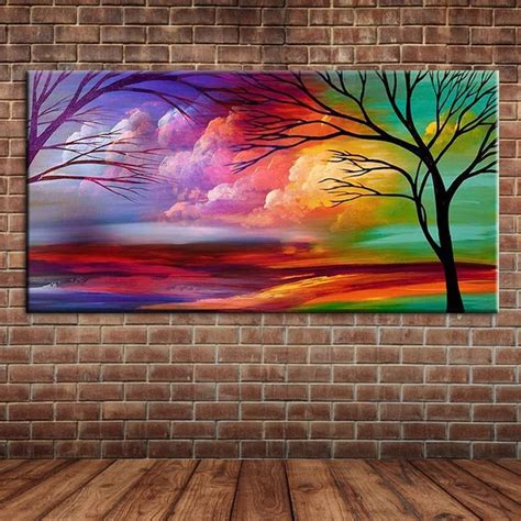 Modern Abstract Art Trees Oil Painting on Canvas Hand Painted Cloud ...