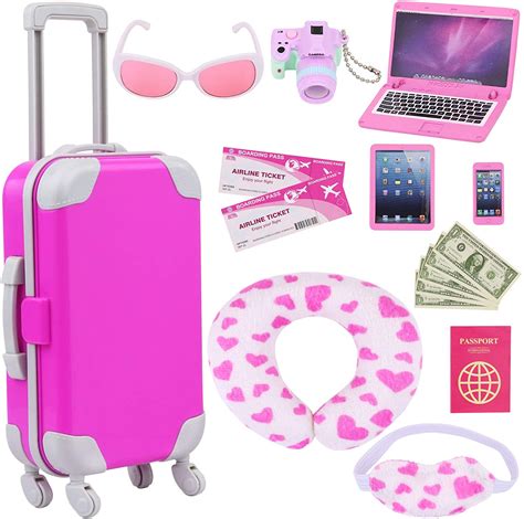 ZITA ELEMENT 16 Pcs American Doll Suitcase Luggage Travel Play Set for ...