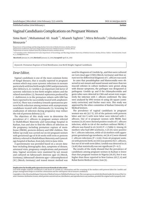 (PDF) Vaginal Candidiasis Complications on Pregnant Women