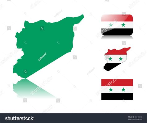 Syrian Map Including: Map With Reflection, Map In Flag Colors, Glossy ...