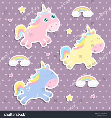 Cute Unicorn Stickers Vector Illustration Flat Stock Vector (Royalty ...