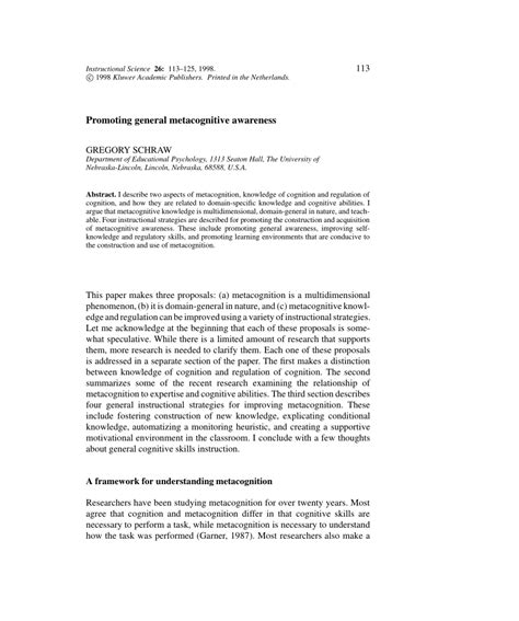 (PDF) Promoting General Metacognitive Awareness