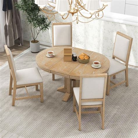 Harper & Bright Designs Farmhouse 5-Piece Natural Wood Wash Wood Top ...