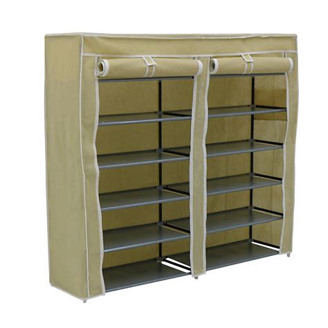 6 Tier 36 Pair Double Cream Canvas Shoe Rack Cabinet Storage - £16.99 ...