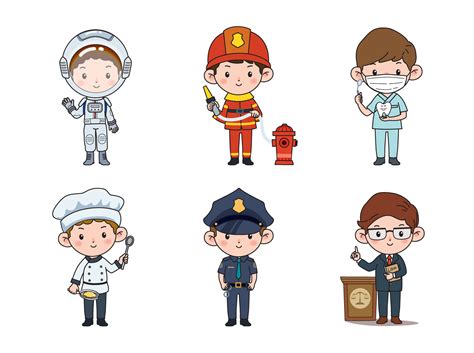 Kids professions. Cartoon cute children dressed in different occupation ...