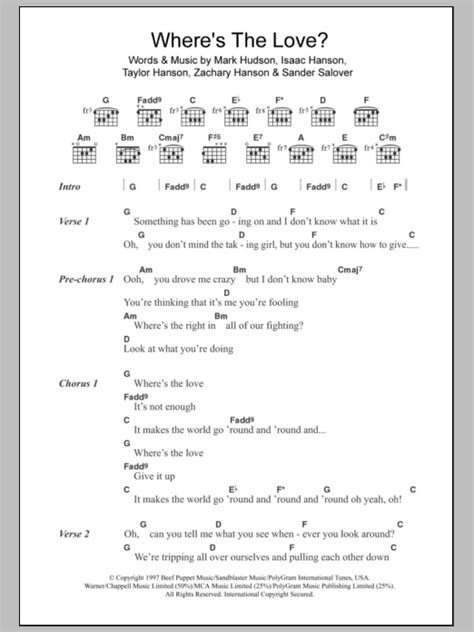 Where's The Love by Hanson Sheet Music for Guitar Chords/Lyrics at ...