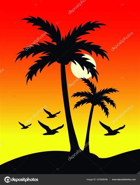 Silhouette Palm Tree Beach Stock Vector by ©Wirestock 537808308