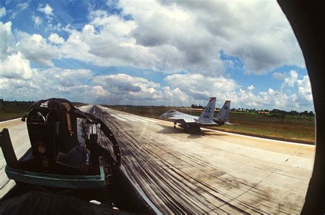 A view from the cockpit as 67th Tactical Fighter Squadron F-15 Eagle ...