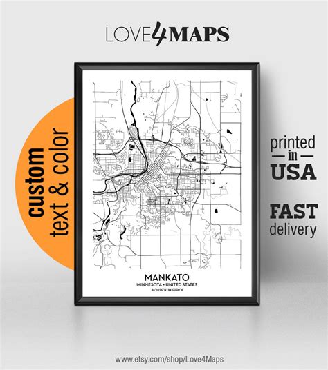 Mankato Minnesota Map Mankato City Print Mankato Poster - Etsy