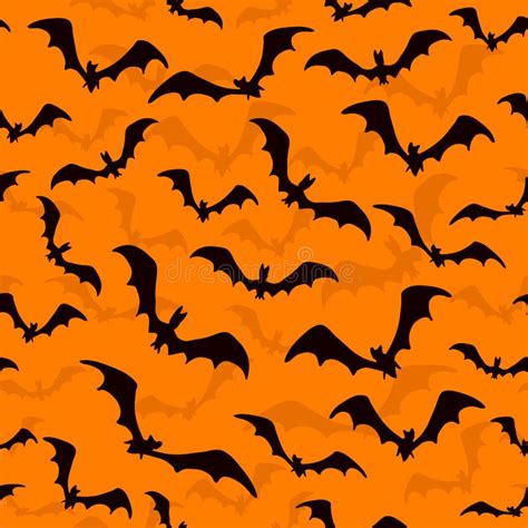 Seamless Wallpaper with Bats for Halloween on Orange Background Stock ...