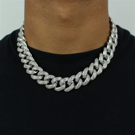 18mm Iced Out Cuban Link Chain in White Gold – Jewlz Express