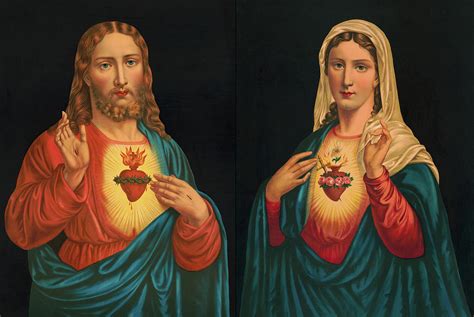 Hearts of Jesus and Mary Painting by Unknown