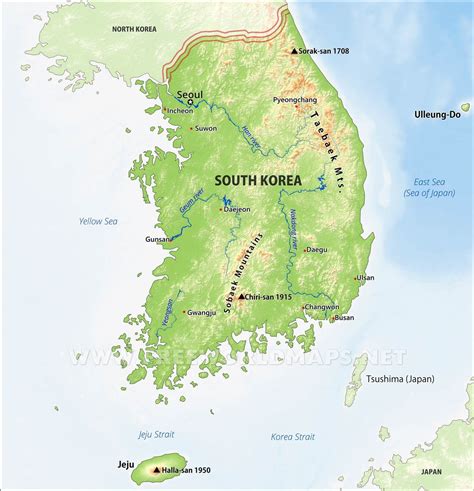 Physical Map Of South Korea - Vector U S Map