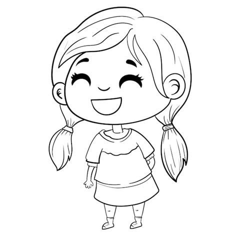 Premium Vector | Happy kids girl children vector cartoon coloring books ...