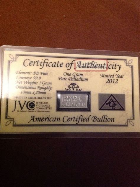 American Certified Bullion 1 Gram Pure Palladium 99. 9 Bullion