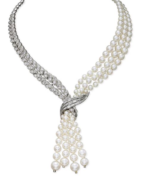 A CULTURED PEARL AND DIAMOND NECKLACE, BY STERLÉ | Christie's