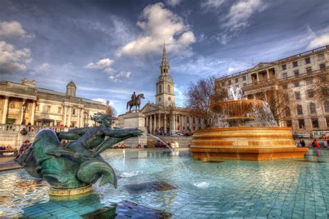 fountains, Sky, England, Hdr, London, Trafalgar, Square, Cities ...