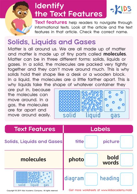 Identify the Text Features Worksheet for kids - Answers and Completion Rate