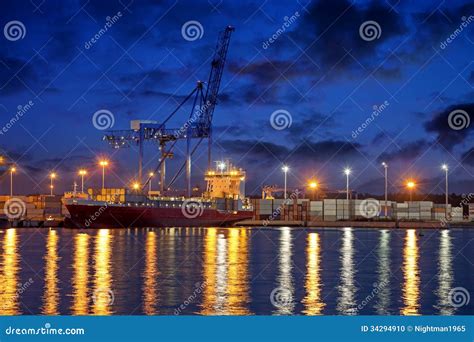 Container ship at night stock photo. Image of maritime - 34294910