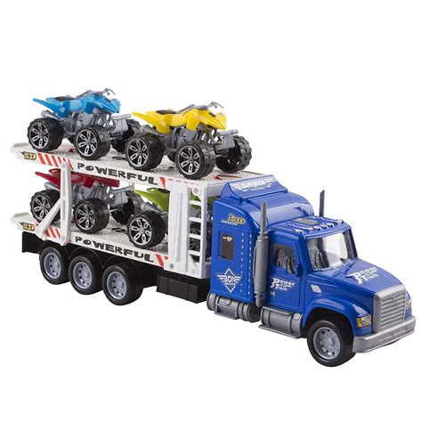 Toy Truck Transporter Trailer 14.5" Childrenâ€™s Friction Big Rig With ...