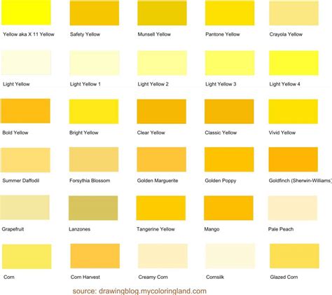 Shades of Yellow: A List With Color Names and HEX Codes - Drawing Blog