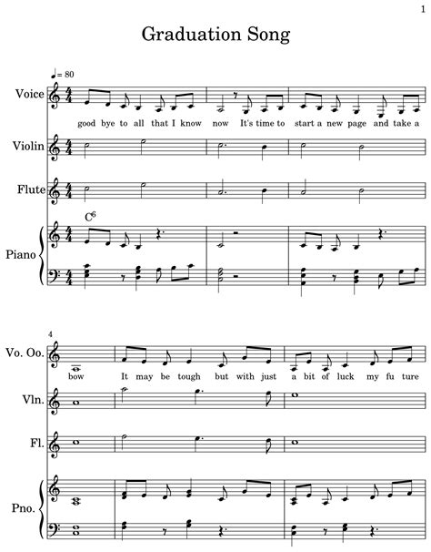 Graduation Song - Sheet music for Voice Oohs, Violin, Flute, Piano