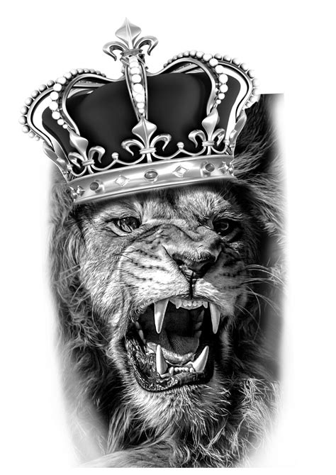 Realistic Lion With Crown Tattoo Drawing - Drawing Word Searches