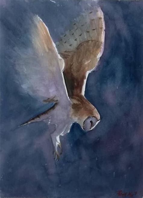 Barn Owl in Flight Painting Original Watercolor Art Watercolour Animal ...