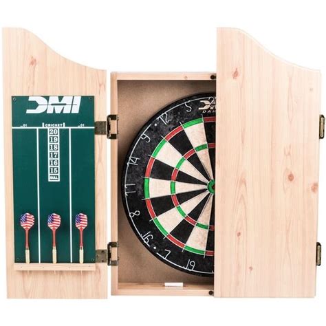 Dart Board Complete Set Cabinet Darts Board Tournament Scoreboard Oak ...