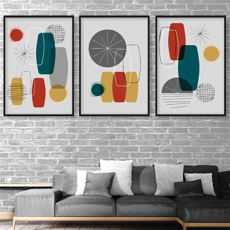 Mid Century Modern ABSTRACT GEOMETRIC Set of 3 Prints – Artze Wall Art