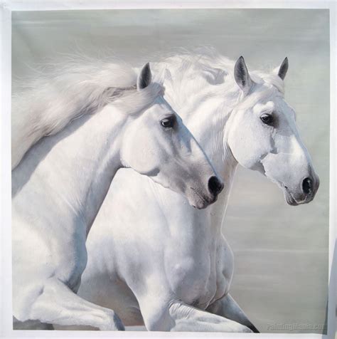 Two White Horses - Horses - Animals Paintings