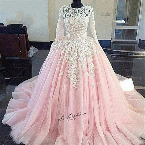 Princess White Lace Flowers Pink Wedding Dress Boho Puffy Ball Gown ...