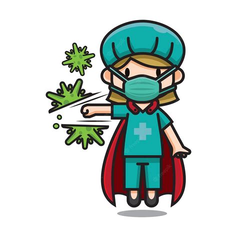 Premium Vector | Cute hero nurse hitting corona virus cartoon character