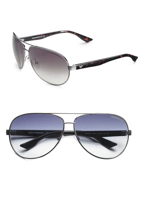 Emporio armani Metal Aviator Sunglasses in Black for Men | Lyst