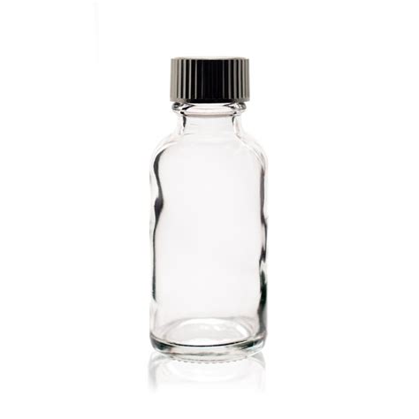 1 oz (30ml) CLEAR Boston Round Glass Bottle - w/Poly Seal Cone Cap ...